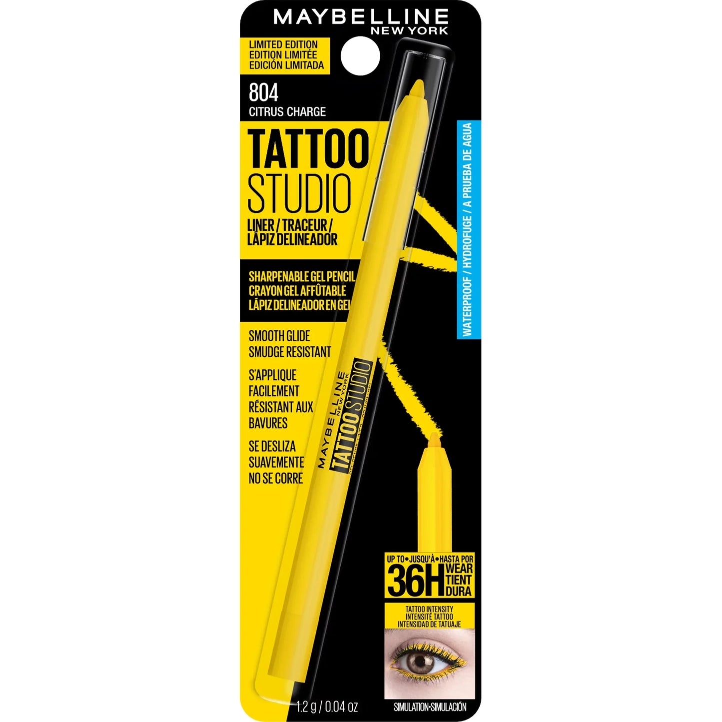 Maybelline Tattoo Studio Lapiz Delineador CONTRA AGUA Para Ojos Amarillo
