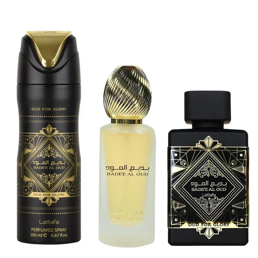 Lattafa Oud For Glory Set De Perfume UNISEX - Estuche De 3 Piezas