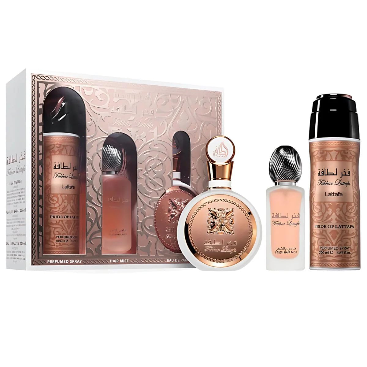 Lattafa Fakhar Set De Perfume Para Mujer - Estuche 3 Piezas