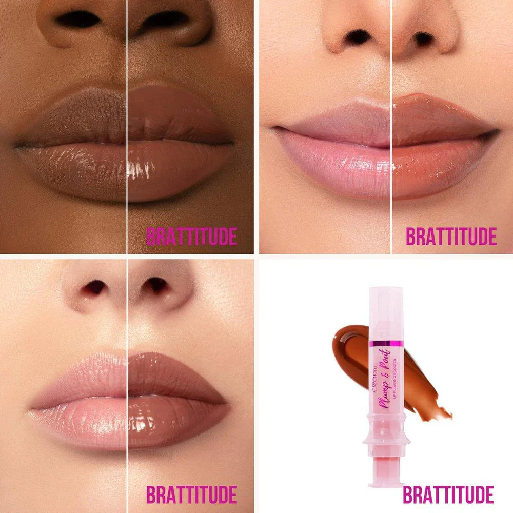 Beauty Creations Plump & Pout Labial EFECTO VOLUMEN Hidratante Con Vitamina E - BRATTITUDE