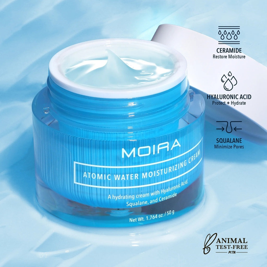 MOIRA Atomic Water Crema Facial Hidratante Enriquecida Con 2 % de Niacinamida, Acido Hialurónico, Escualano Vegan, & Ectoína - 50g