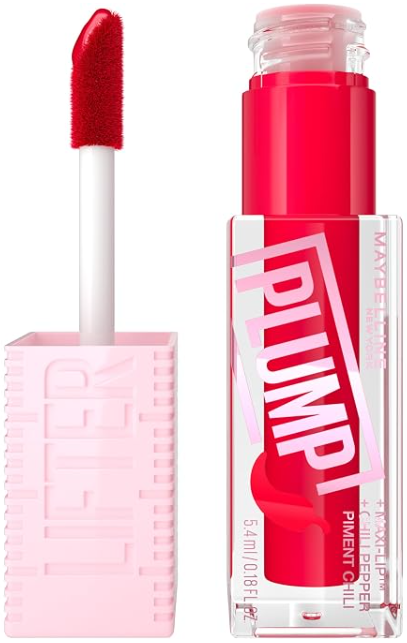 004 RED FLAG - Maybelline Lifter Gloss Lifter Plump CHILE , Brillo para labios voluminizador con pimiento picante