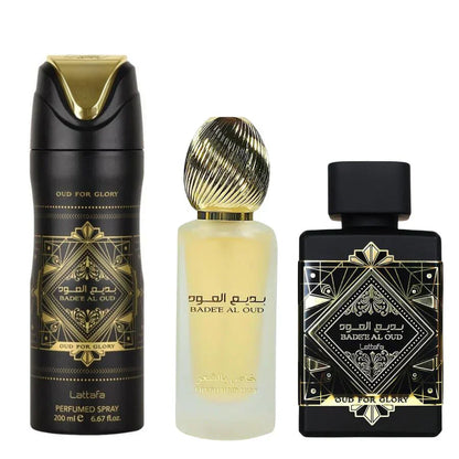 Lattafa Oud For Glory Set De Perfume UNISEX - Estuche De 3 Piezas
