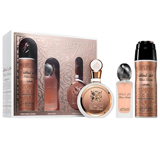 Lattafa Fakhar Set De Perfume Para Mujer - Estuche 3 Piezas