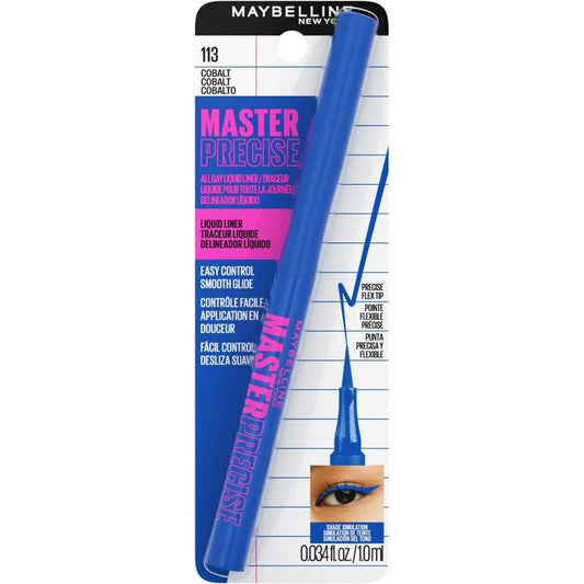 113 COBALT - Maybelline Master Precise All Day Delineador Líquido para Todo el Día, Maquillaje Delineador de Ojos Impermeable para hasta 30 Horas de uso