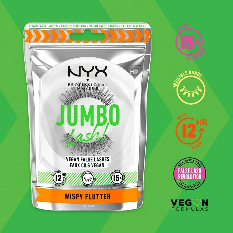 WISPY FLUTTER- NYX PROFESSIONAL MAKEUP Jumbo Lash! Pestañas Postizas Veganas, hasta 12 Horas de Duración, Pestañas Postizas Reutilizables - Ondulación Suave